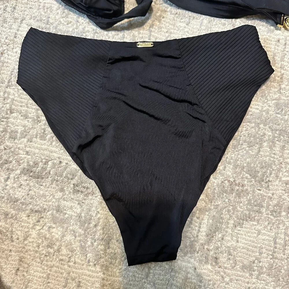 Beach Bunny 3-pc swimwear skylar wrap Halter Swim top High Waist bottom black